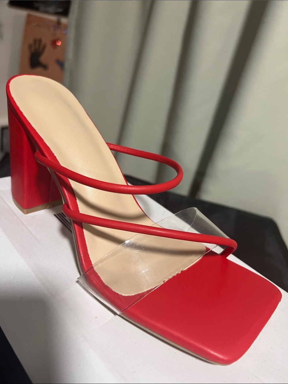 Red Strappy Block Heel Mule - Women's Fashion Sandal